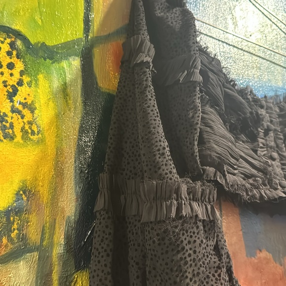 ASOS D E S I G N black chiffon crop balloon ruffle mixed print made in India 4 - Picture 5 of 13